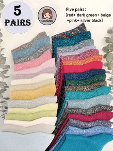 5 pairs of women's shiny knee-high socks, fashionable, comfortable and versatile, suitable for party/gathering/daily travel, Casual Comfy Socks