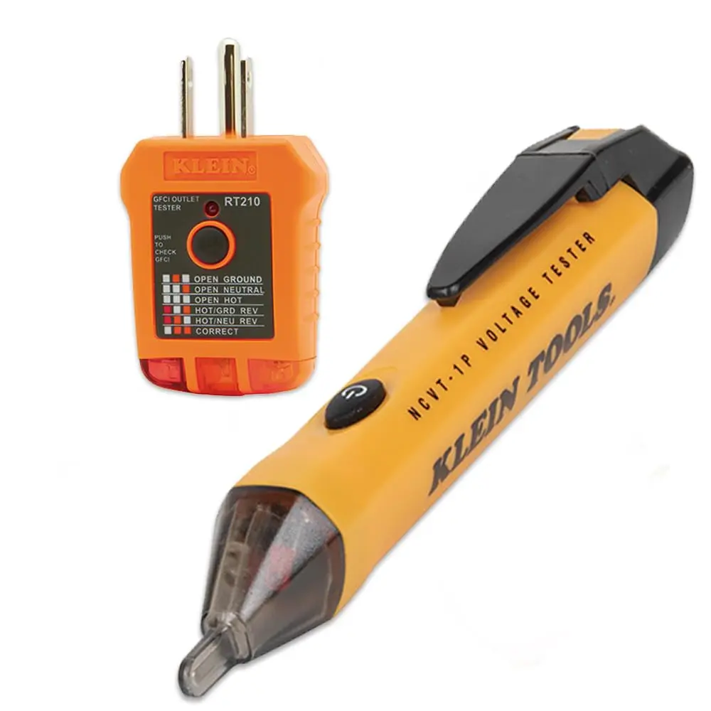 Klein Tools 80025 2-Piece Outlet Tester Kit - 50v-1000v AC GFCI Tester & Non-Contact Voltage Test Pen for Electrical Wiring Checks with LED Warning Tone