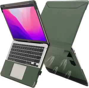 Compatible with MacBook Air 13.6 Inch Case,PU Leather MacBook Air Case for Model M4 A3240 M3 A3113 M2 A2681 2022 2023 2024 2025 Retina Display Touch ID, with Vents and Stand Function, Green