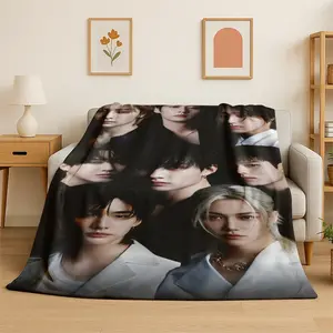 3D Hyunjin Solo Singer Flannel Blanket,Warm and Cozy Soft Throw Blanket for Home Bedroom Bed Sofa Picnic Office Cover Gift