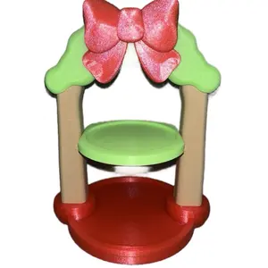 3D Printed Christmas Stand Display with Festive Bow Design and Two-Tiered Storage for Holiday Decor