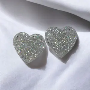 Iridescent Glitter Heart Stud Earrings