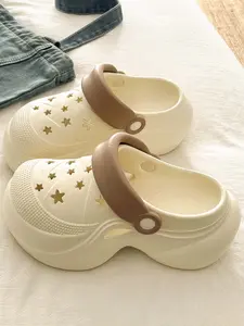 Cream Star Cutout Clogs - Light Blue Strap, Height Boost, Soft Non-slip Sole, DIY Charms Friendly, Perfect for Summer Casual & School Outfits!