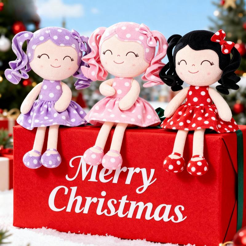 Gloveleya Valentine's Day gifts Doll for gift Soft Baby Girl Dolls with Curly Hair in Retro Polka Dot Dress, Cute Stuffed Cuddle Doll Toy, Perfect Birthday & Christmas Gift for Girls Ages 0-6, Adorable Nursery & Preschool Playtime Companion, 12 Inch