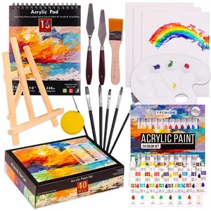 Acrylic Paint Set, 40pcs/set Painting Supplies, Including Acrylic Paint & Acrylic Pad & Painting Brushes & Canvas & Easel & Accessories, Art Supplies