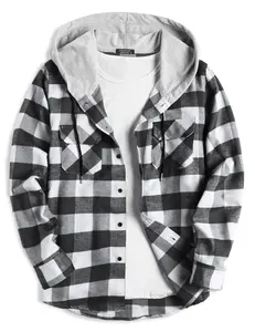 COOFANDY Men's Plaid Hoodie Flannel Shirt Jacket Long Sleeve Casual Fashion Button Shirts