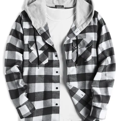 COOFANDY Men's Plaid Hoodie Flannel Shirt Jacket Long Sleeve Casual Fashion Button Shirts