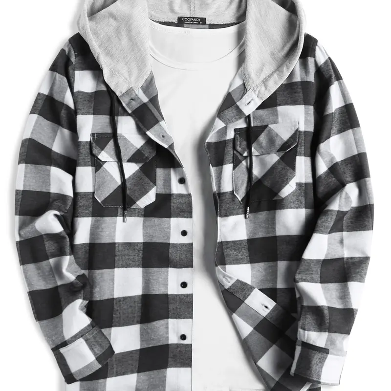 COOFANDY Men's Plaid Hoodie Flannel Shirt Jacket Long Sleeve Casual Fashion Button Shirts