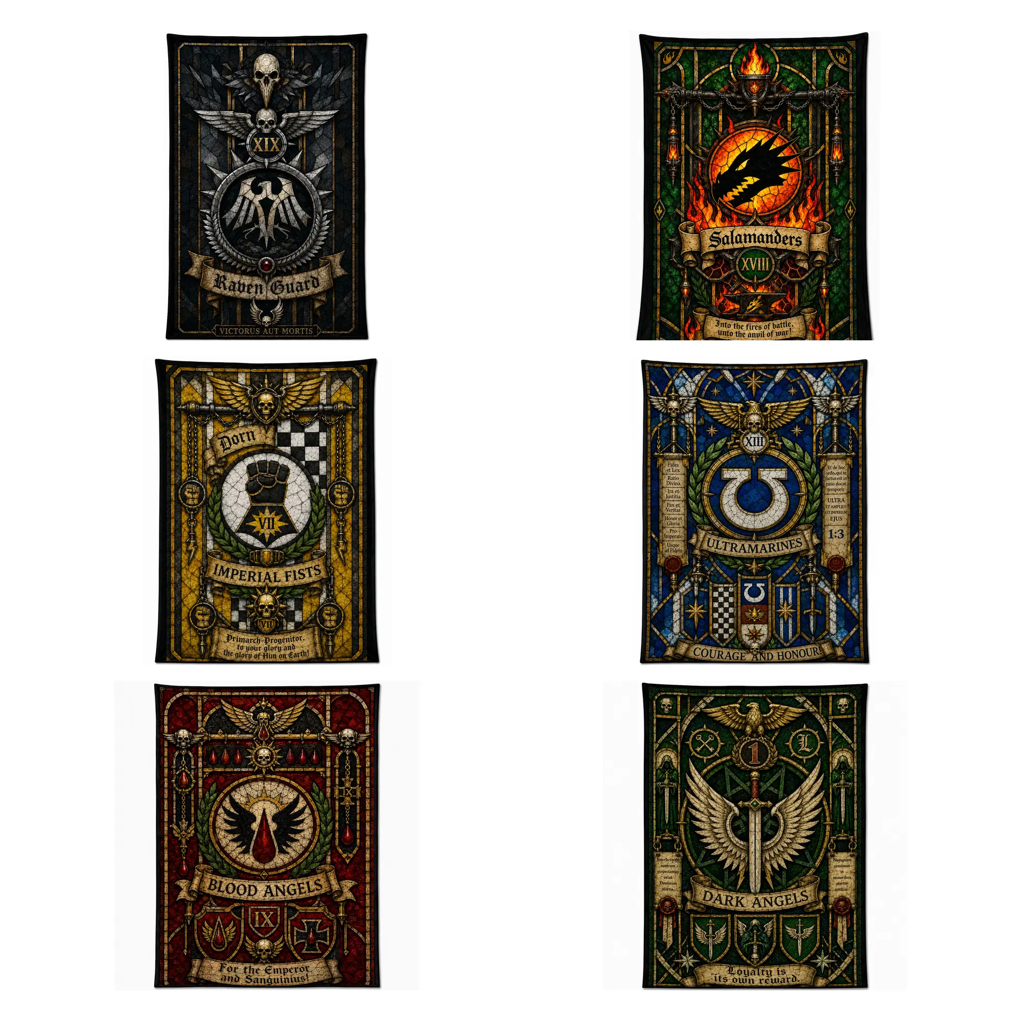 Warhammer 40K Space Marine Faction Fleece Blanket | Choose Your Loyalist Chapter | Blood Angels Dark Angels Ultramarines | Faux Stained Glass Grimdark Throw | Ultimate Cozy Gift for Tabletop Wargamers
