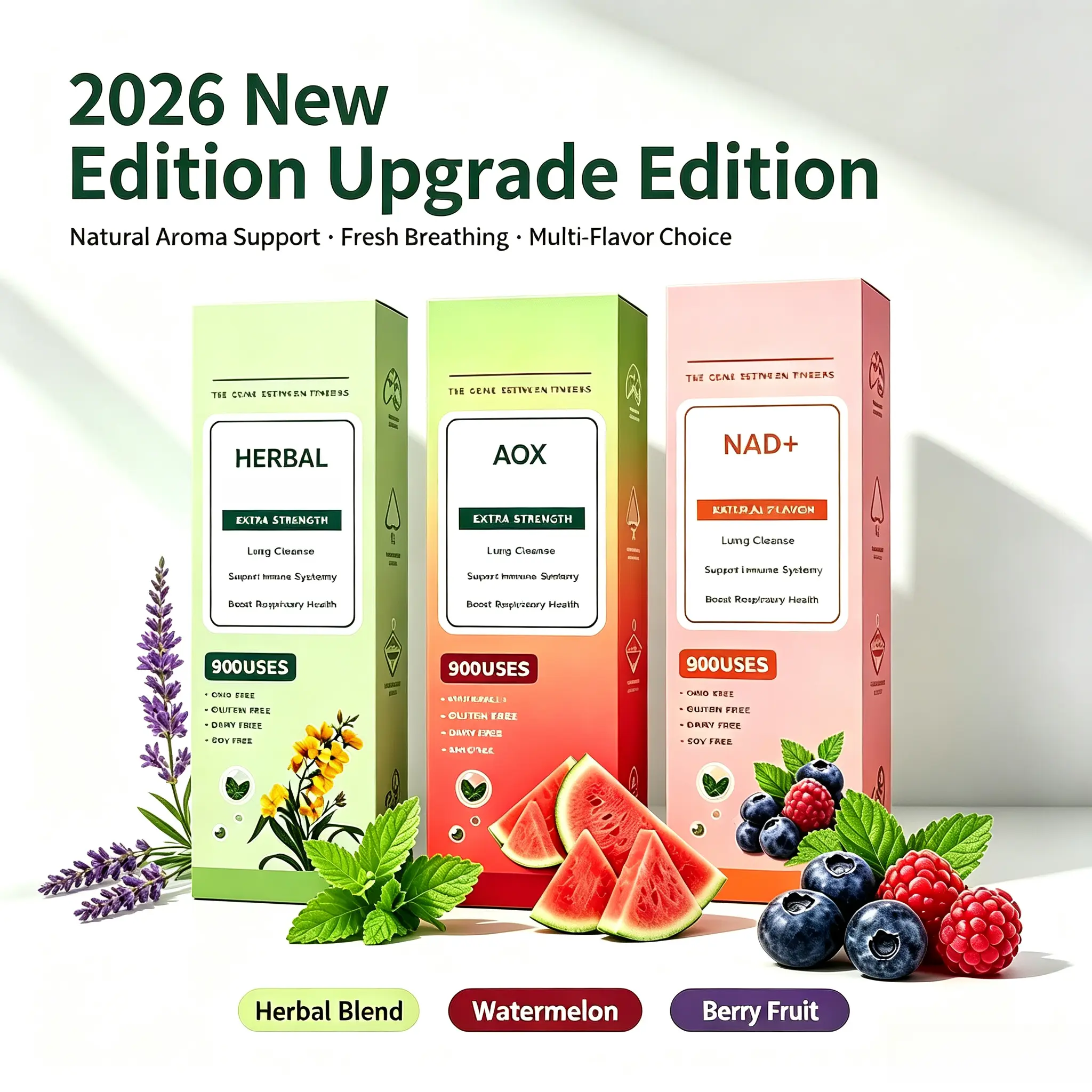 2026 Upgraded Multi-Flavor Energy Bag – 5 Scents: Herb Mullein Mint, Lavender, Energy, NAD+ & Watermelon, Natural Fresh Breathing Support