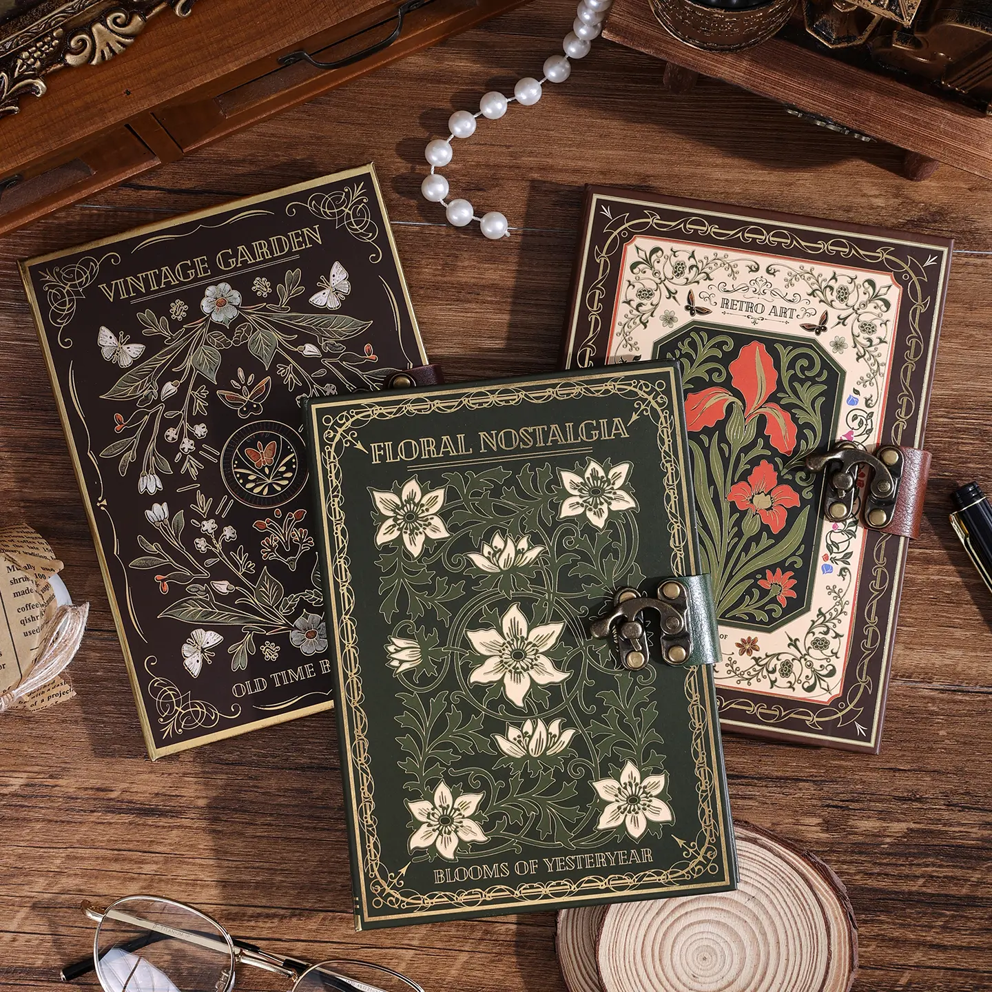Vintage-Style Journal Gift Set - Unisex Office Stationery Gift Set with Writing Pen, 3 Styles, 5.2x7.2in Portable, 80 Full-Color Pages The Notebook, Three Styles