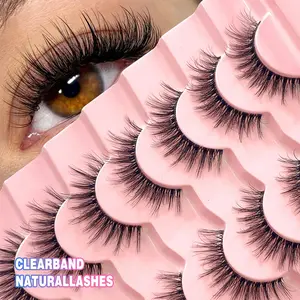 7 Pairs Eyelashes Natural Look Wispy Cross Eye Lashes Clear Band Lashes 3D Fluffy Soft Lashes Makeup Extension False Eyelashes