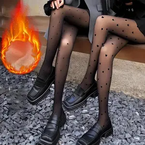 Elegant Women's Polyester Tights 80% Polyester 20% Spandex Knit Fabric Contrast Mesh Detail Patterned Tights, Hand Washable - 1 Pair