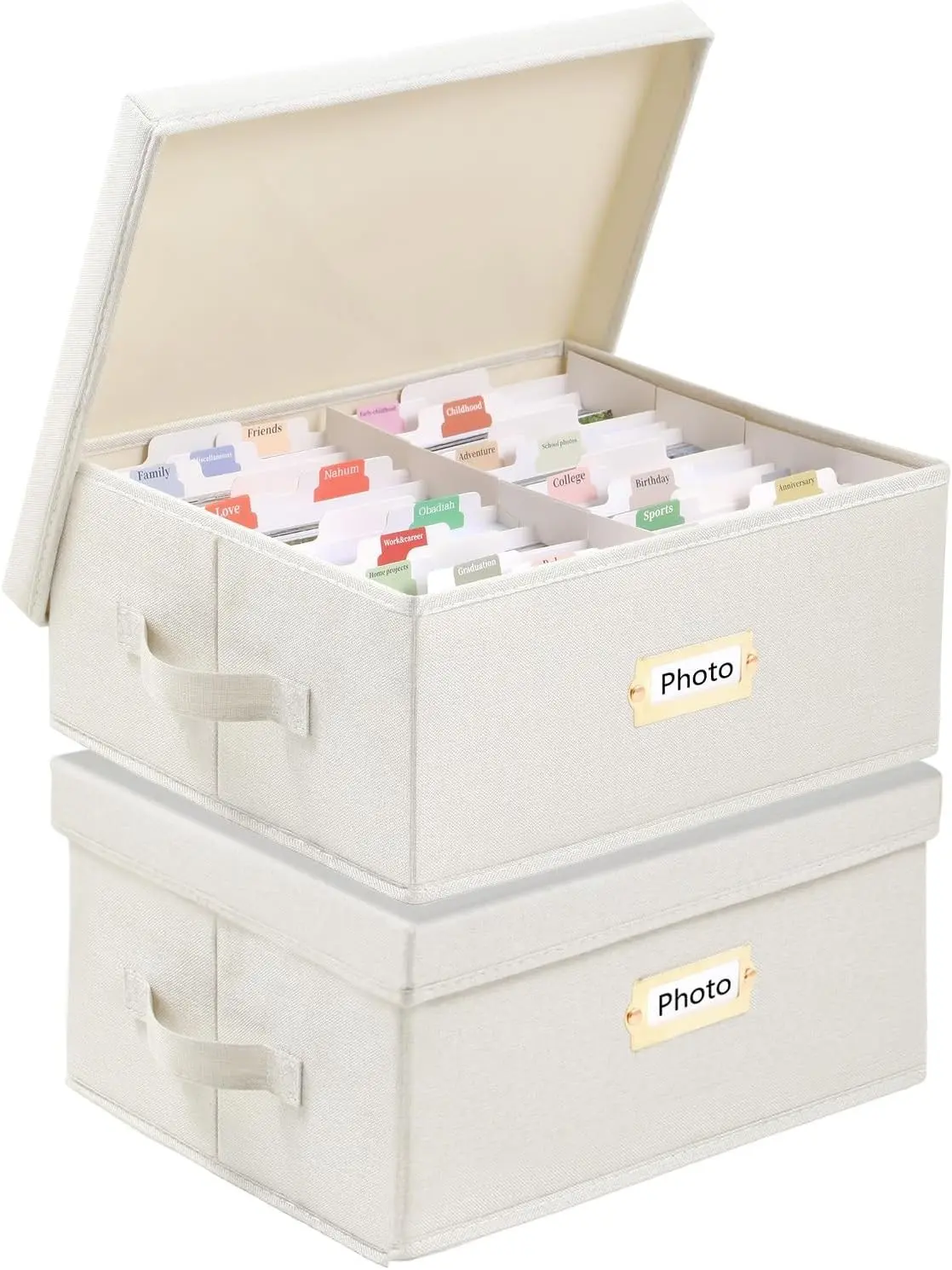 Aokeyee Photo Storage Box Holds 3400+ 4x6 Pictures | Photo Organizer Box, 8 Dividers, 24 Paperboard, with Blank Label
