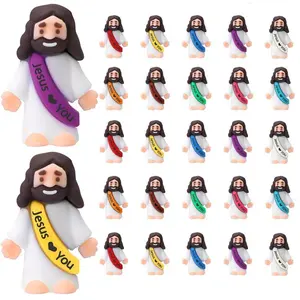 25Pcs Little Jesus Figures, Mini Jesus Figurines in bulk, Jesus loves you figures, Easter Jesus Love You Mini Rubber Toys to Hide and Seek Religious Party Favors Sunday School Baptism Gifts Easter Egg Stuffers(random colors )
