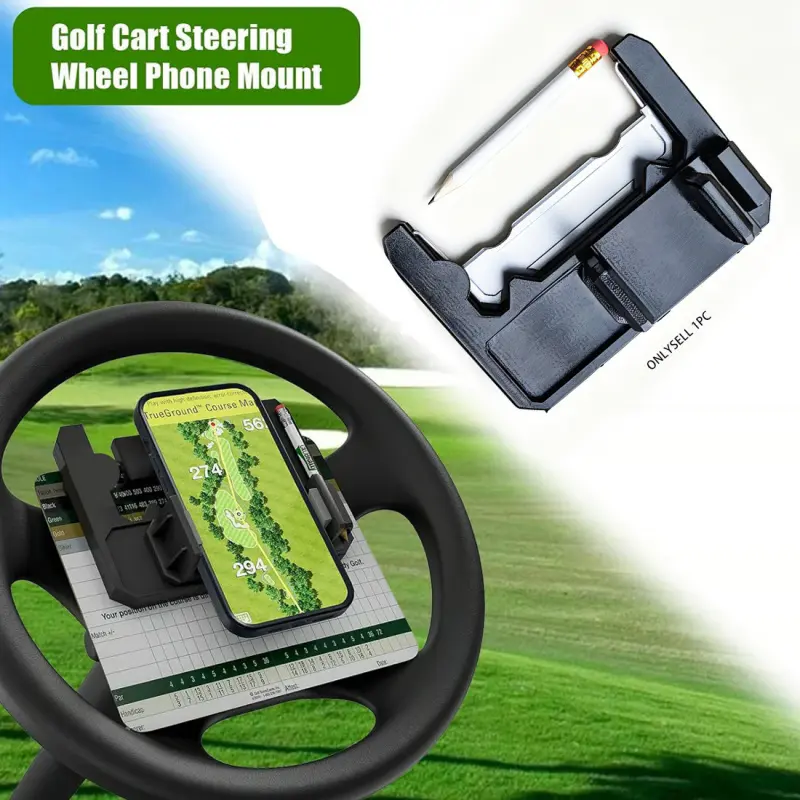 Golf Cart Steering Wheel Smartphone Mount Flip-Up Cell Phone Holder for Club Car with Secure Grip and Easy Access Mobile Phone Stand