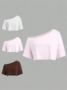 Get this 3-piece relaxed fit tee set with a cool Asymmetrical asymmetric shoulder! It's your perfect casual look for a day of shopping Women, Womenswear