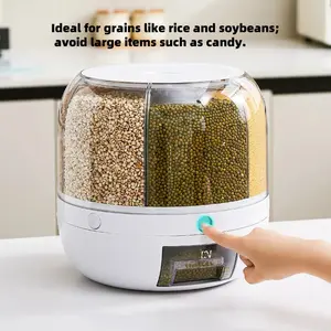 6-Grid Rotating Grain Storage Container Dispenser, 360° Rice & Small Grain Organizer, One-Click Output Food Dispenser for Rice, Beans & Small Grains Only, Check Dimensions Before Purchase