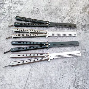 Butterfly Style Practice Comb Unsharpened Folding Training Tool Stainless Steel Multicolor Portable Pocket Comb For Flipping Practice And Hair Grooming