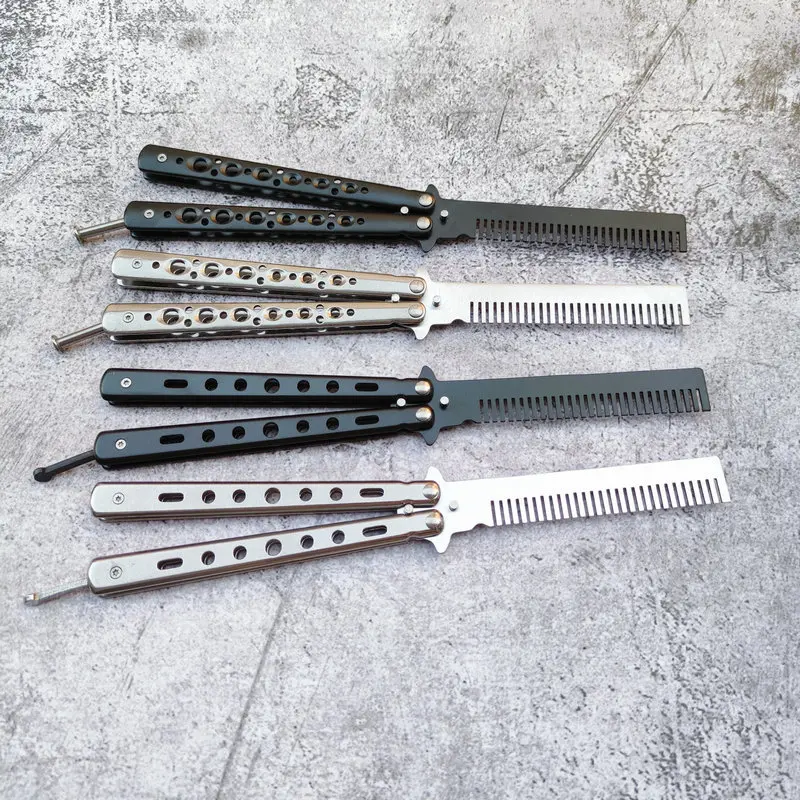 Butterfly Style Practice Comb Unsharpened Folding Training Tool Stainless Steel Multicolor Portable Pocket Comb For Flipping Practice And Hair Grooming
