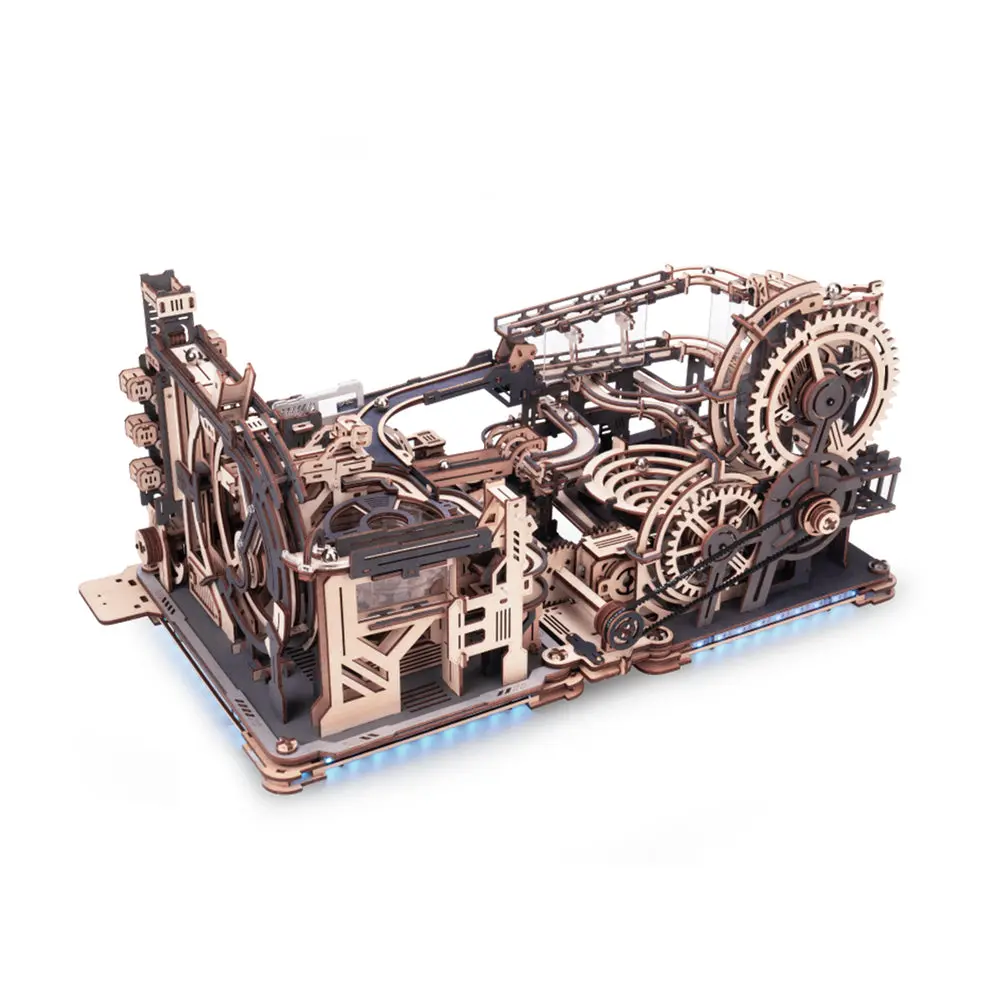 【self-assembly puzzle】ROKR 3 in 1 Electric Wooden Marble Run, 3D Puzzles for Adults, Wood Model Building Toy Kits, Ideal Gift for Boys and Men