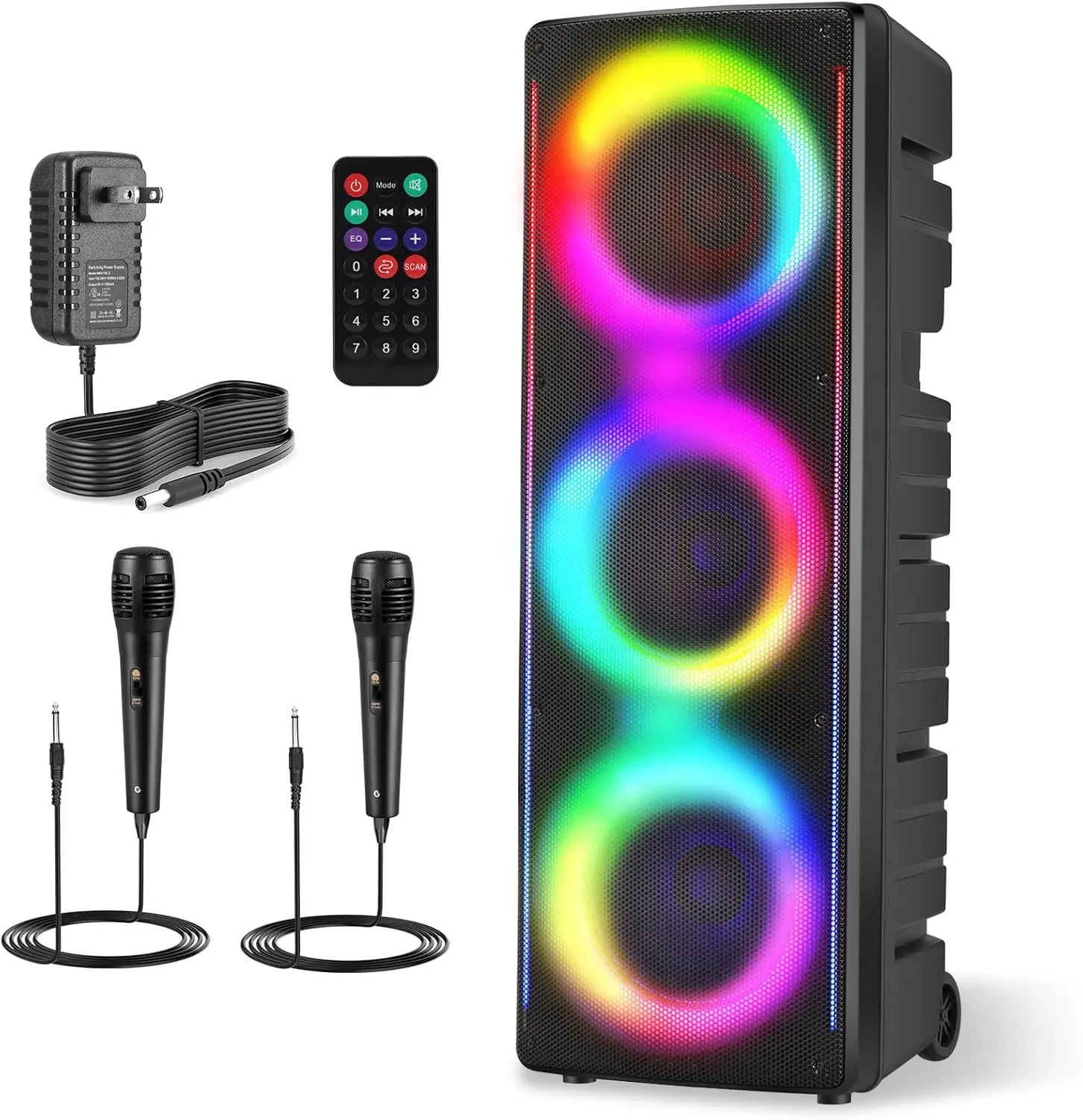 Big Bluetooth Speaker 3x10" Woofers 1.5" Tweeter Rechargeable LED Party Lights Portable Stereo Sound System With Microphone Karaoke DJ