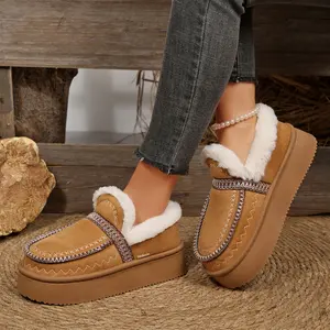 Women's Winter Flat Mini Snow Boots Warm Durable Slippers Casual Fashion Fleece  Lining Ankle Snow Boots Loafer Flats Platform Thick Plush  Indoor Outdoor Shoes for Women