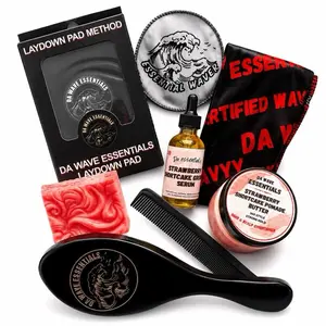 Limited Edition 360 Wave Black-Out Hair Brush Set, Complete Beauty Products Haircare Kit with Medium Bristles, Natural Oils for Hair Styling, Strawberry Shortcake Brush Wavy Curly Define Pomade