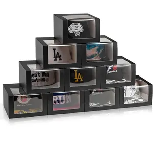 Black  Boxes with Window Display for Hat Storage Containter for Baseball Caps (Fitted, Snapbacks, Trucker) 7.8" x 7.8" x 4.8", 10 Pack