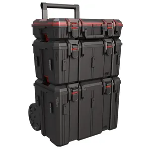 Hyper Tough Hyper Stack Heavy Duty 3 Piece Modular Rolling Toolbox System, Black Hyper Tough Hyper Stack Heavy Duty 3 Piece Modular Rolling Toolbox System, Black