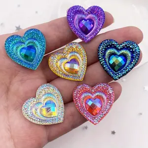 10pcs Mixed AB Resin Peacock Eye Heart GemstonesFlat back Heart Shaped Rhinestone Wedding Applique Decor DIY Scrapbook Jewelry Making Accessories Crafts Rhinestone Sparkle