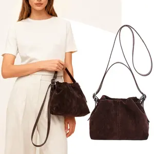 Women Vintage Suede Handbags Tote Handbag Drawstring Bucket Bag Slouchy Crossbody Shoulder Bag Satchel Everyday Purse