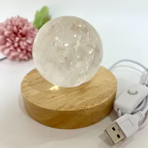 Different Maerail 70~80mm Crystal Balls With Wooden LED Display Base Set Clear Quartz Yellow Crystal Rose Quartz Green Flourite From IG Crystal