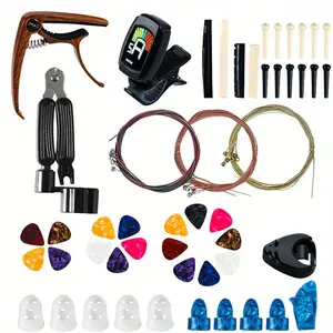 Guitar Tuner & Capo Guitar Kit - 67pcs Guitar Accessories Kit, Including Acoustic Guitar Strings, Guitar Picks, String Winder&Cutter, Guitar Bones, for Guitar Players and Guitar Beginners - Mixed Color