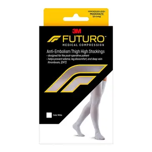 3M Futuro Anti Embolism Closed Toe Stockings Thigh Length White Moderate Large 1Ea