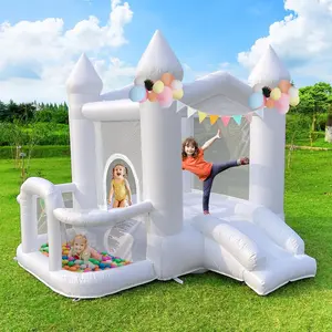 LInor White Bounce House, 9FT Inflatable Bounce House for Kids, 840D Oxford Cloth Bounce House with Slide, Castle Style Bouncy House with Blower, Easy to Set up, Party & Birthday & Gift Playground Fun