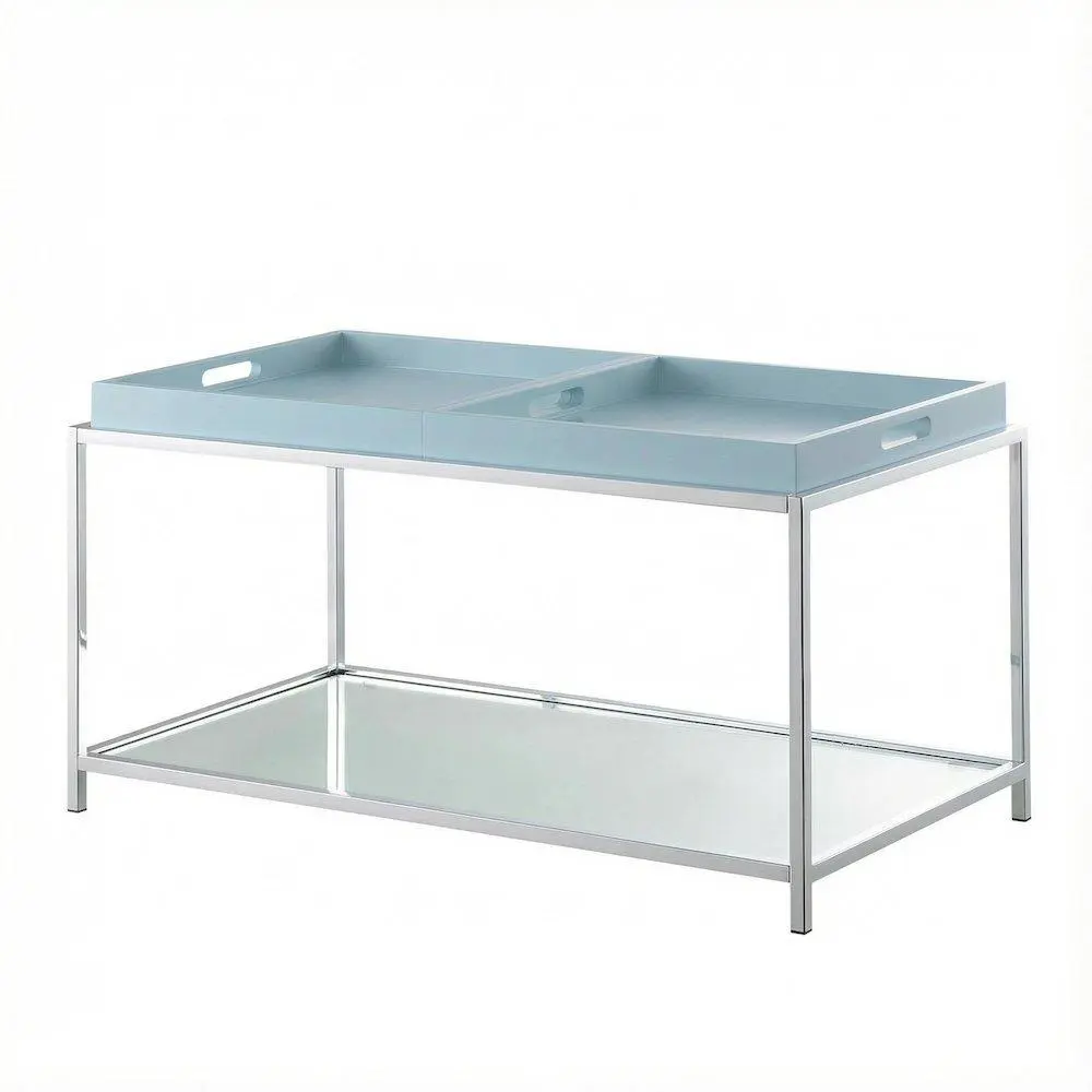 Modern Compact Rectangular Sea Foam Coffee Table - Single Unit Indoor Accent Table with Chrome Metal Frame, Sturdy Base, Wipe-Clean Top