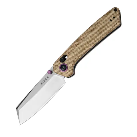Kizer Madrac EDC Knife, Brown Micarta Handle, White Nitro-V Blade V3693A2