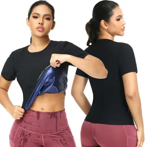 Women's Sporty Workout Short Sleeve Shirt, Compression Waist Trainer Sauna Tank Top, Athletic Tee Sauna Top, Gym Exercise Activewear, Women Sportswear fitness wear