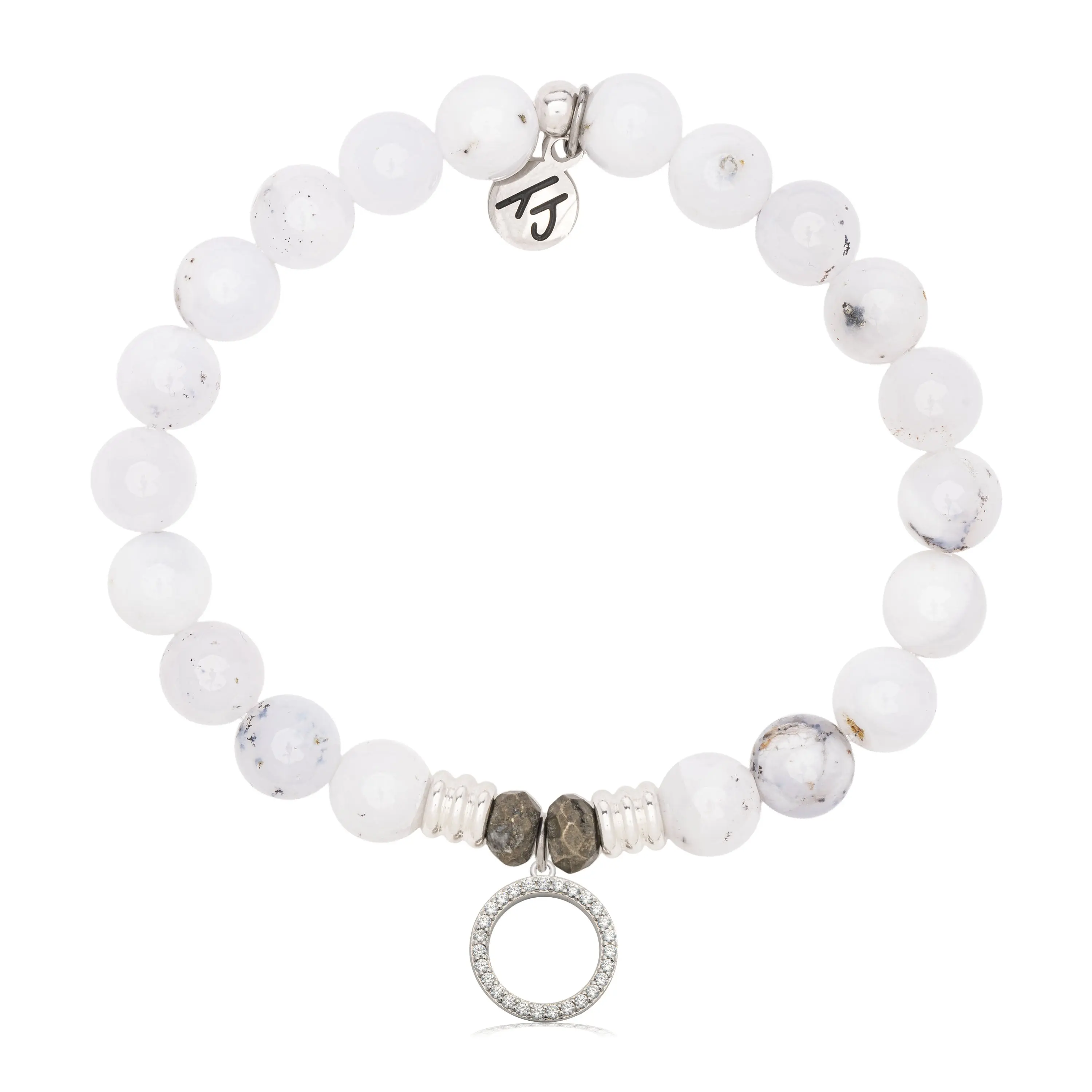 White Chalcedony Gemstone Bracelet with Good Karma Sterling Silver Charm