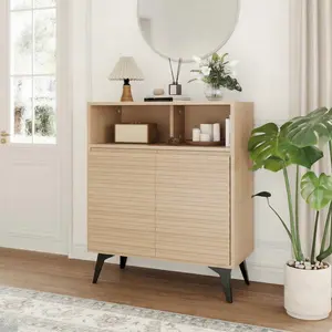 Garvee Fluted Sideboard Buffet Cabinet, Modern Storage Cabinet with Adjustable Shelves and Metal Legs, Large Kitchen Cabinet for Dining Room, Entryway, Living Room