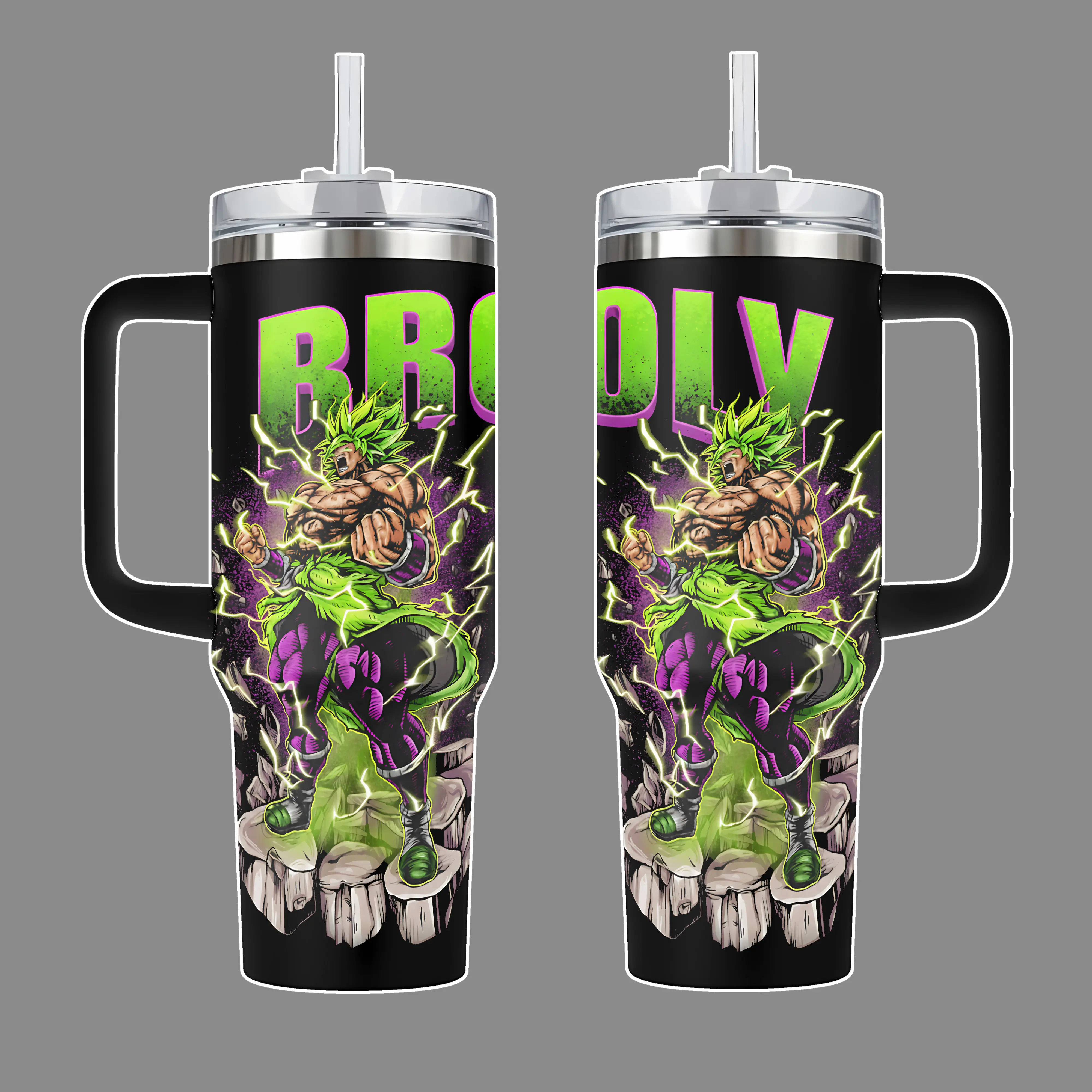 Super Broly Rage Power dbz Stainless Steel Tumbler 20oz / 40oz with Handle & Straw | Legendary Berserker Edition