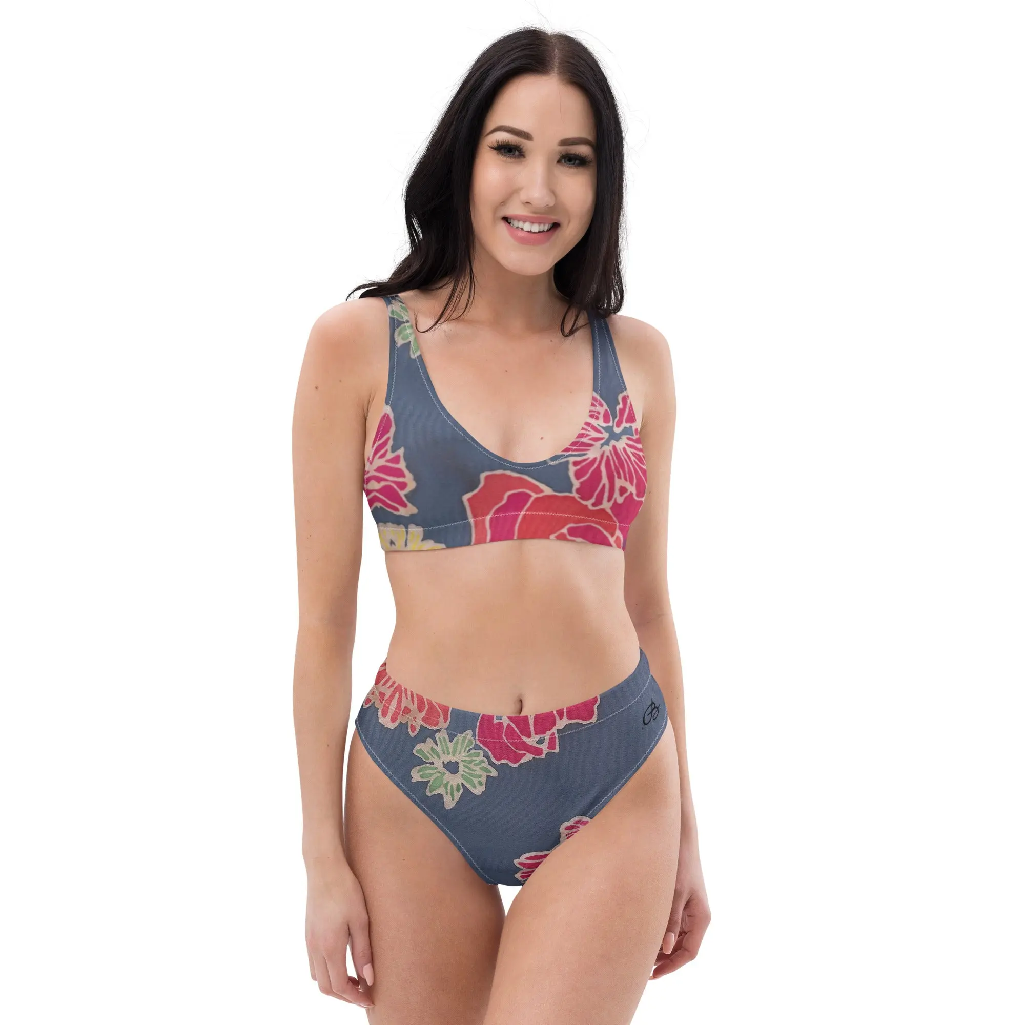 Floral Denim Recycled high-waisted bikini