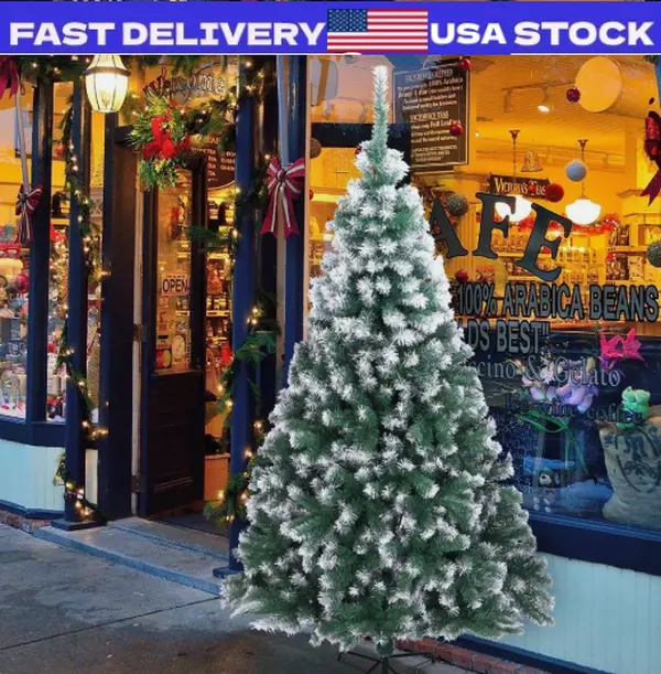 7FT Christmas Tree Xmas Holiday Decoration Artificial Tree Snow Flocked w/ Stand