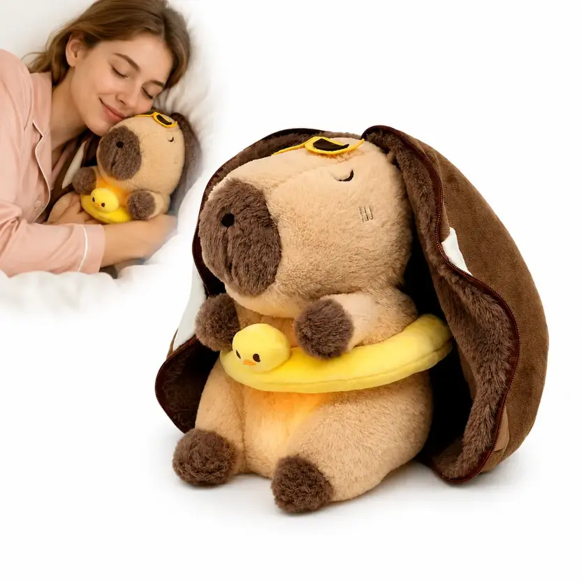 Cute Capybara Breathing Light Up Stuffed Animal - Soft Blanket-Style Plush Toy with Duck Ring, Kids' Sleep Companion, Capybara Fans Gift, Back to School & Christmas Dorm Decor, Cute Animal Design, Back To School Haul, Nursery Chair