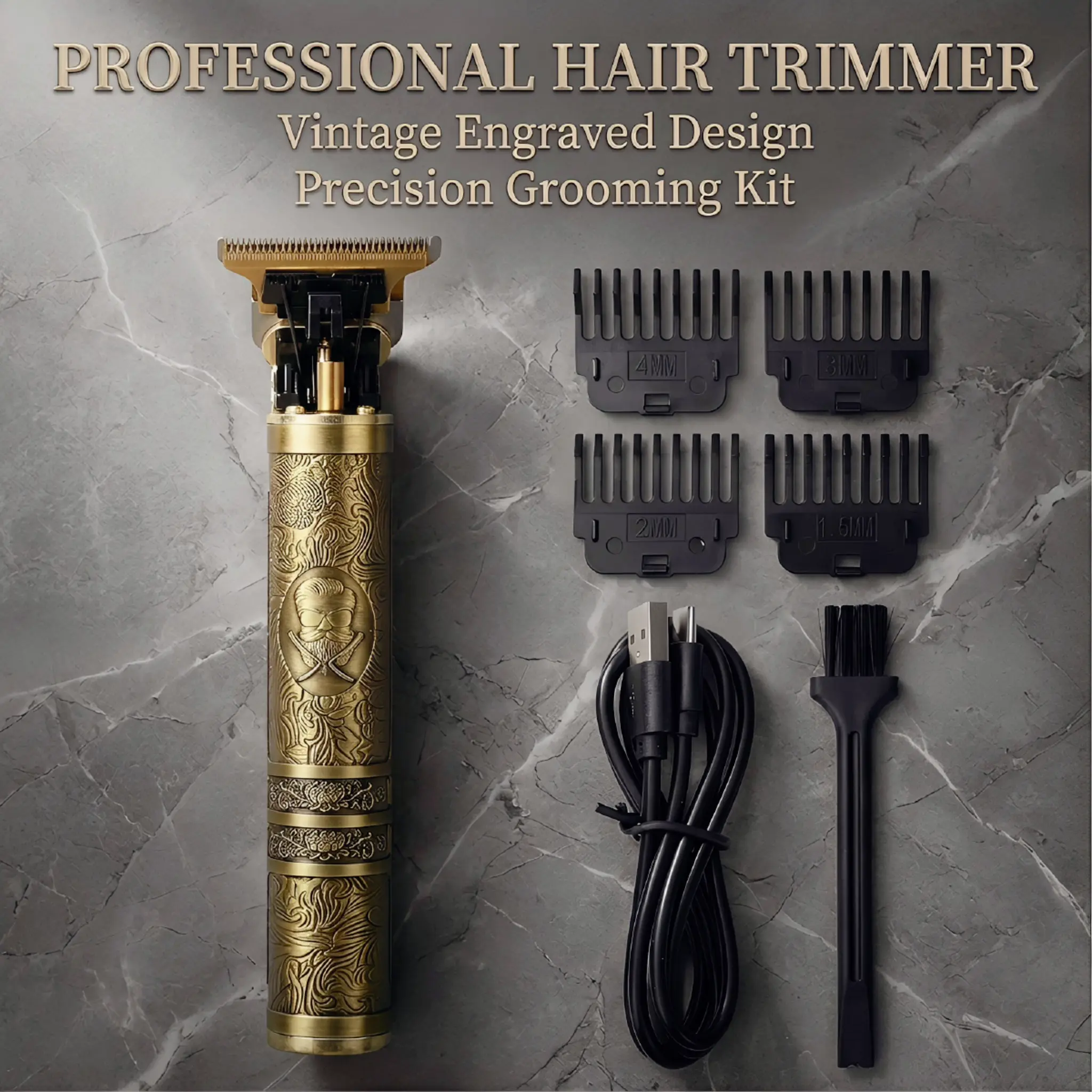 Vintage gold carved professional electric hair clipper, professional hair salon, home beauty and maintenance, compact body does not occupy space, exquisite carving highlights style, Christmas and Valentine's Day men's gifts Home Use