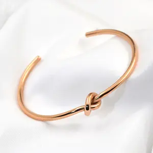 European American Metal Jade Heart Knot Bracelet Titanium Steel Open Rose Gold Hand Accessory Korean Original Design
