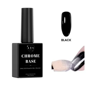 Chrome Base Gel Polish in Black - One Step Black Gel - LED UV Soak Off Formula - 15ml - Pigmented Self-Leveling Formula for Streak-Free Application