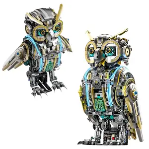 Hot Selling Mechanical Model 1296pcs Adjustable Wing Head Owl with Light Creative Desktop Ornament Bird Flying Animal Gift, Building Block Sets