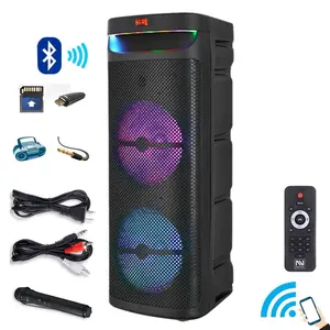 Dazone Portable Bluetooth Party Speaker 3000W Peak Powerful Dual 10“ Loud Sound Deep Bass Wireless Boombox Large Subwoofer with Microphones, Party Lights, USB SD Card Reader, FM Radio, Led Light Show for Outdoor Camping Backyard